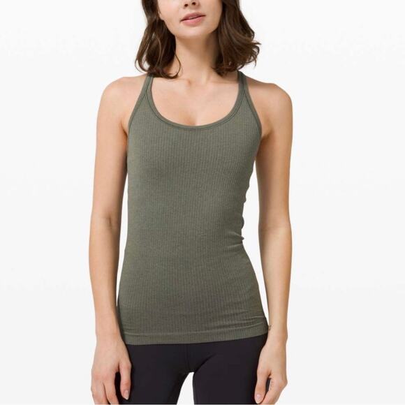 Lululemon Ebb to Street Tank Top Sz 8 Grey Sage Ribbed Racerback Yoga B/C Cup - Picture 1 of 10